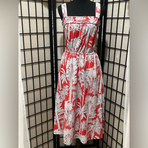 Talbots OASIS PALM VOILE FIT & FLARE DRESS, BOHO MIDI LENGTH SIZE 4. - Picture 4 of 9